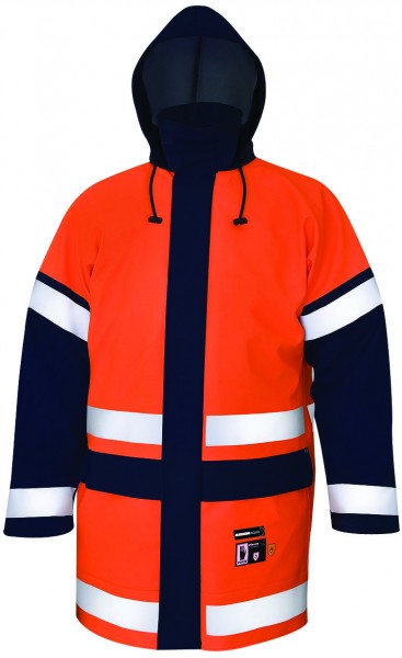 Ardon AQUA 500 Wasserdichte Regen- Warnschutzjacke mit Kapuze und Ärmeln H1186 Orange Schwarz